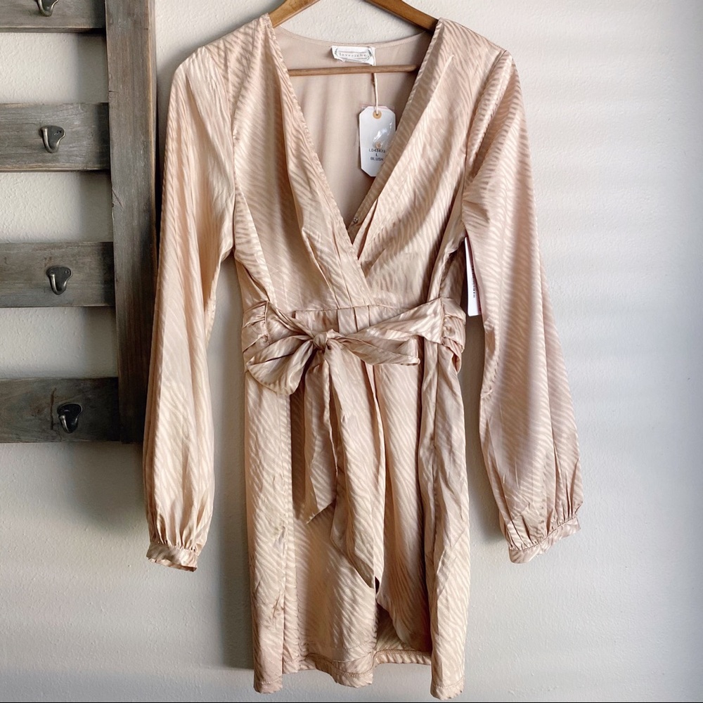 NWT Love Riche Satin Rose Gold Wrap Dress